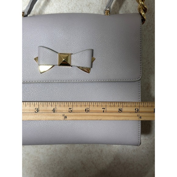 Betsey Johnson Devin Satchel Top Handle Crossbody Bag Lilac‎ Bow Chain Strap - Picture 5 of 9